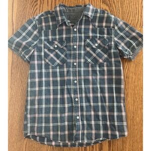 LOSAN Boys Plaid Button Up Shirt Size 14 160 Short Sleeve Blue Check Casual Top
